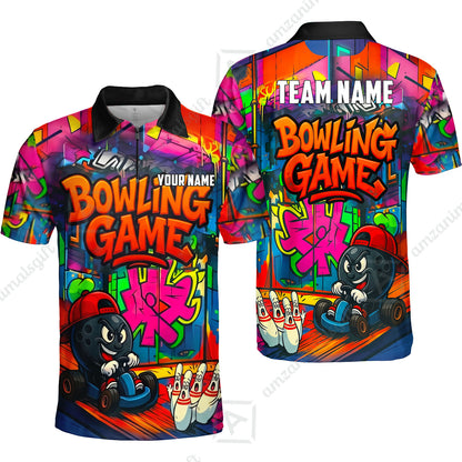 Custom Bowling Jersey Polo Shirt, Street Graffiti Go Kart Ball, Custom Bowling Jersey Team Shirt For Players With Name and Team Name