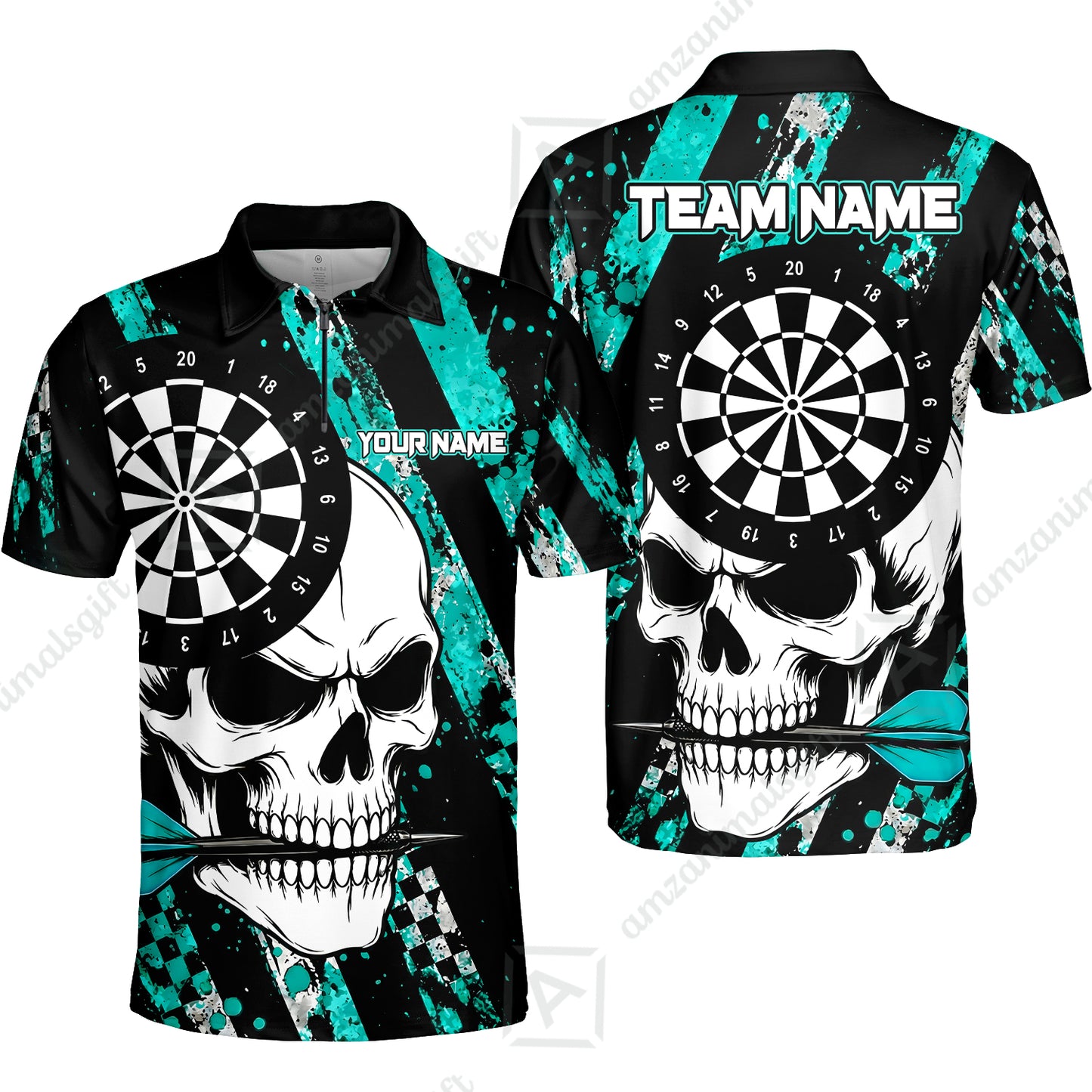 Custom Darts Jersey Polo Shirt, Skull Bites Dart, Custom Dart Jersey Team Shirt For Players With Name & Team Name