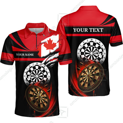 Customized Name & Text Darts Quarter-Zip Polo Shirt, Canada Flag Personalized Name Darts Quarter-Zip Polo Shirt