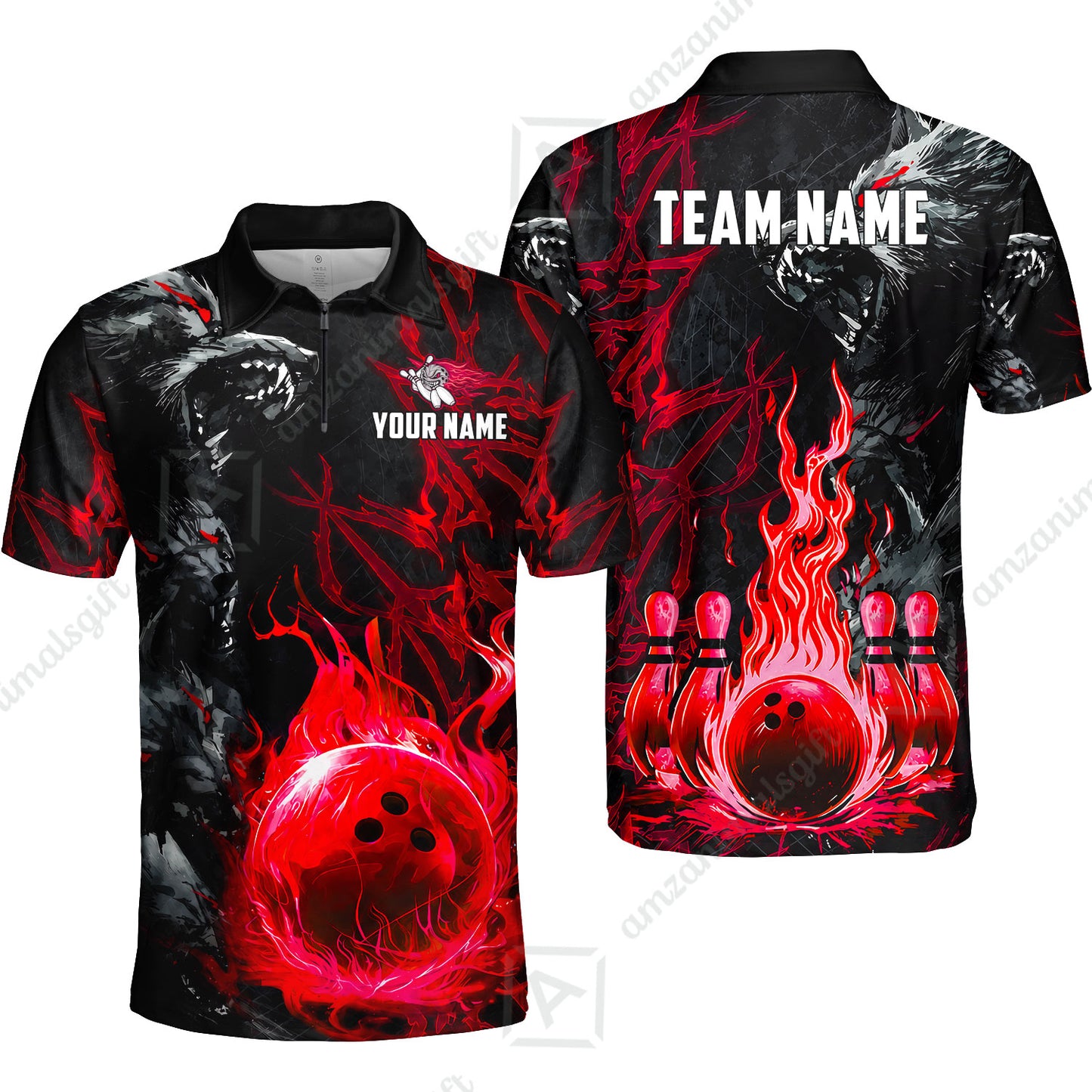 Custom Bowling Jersey Polo Shirt, Hellfire Werewolf & Crimson Strike, Custom Bowling Jersey Team Shirt For Players With Name & Team Name