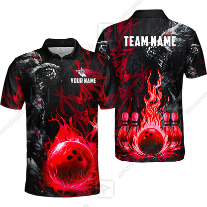 Custom Bowling Jersey Polo Shirt, Hellfire Werewolf & Crimson Strike, Custom Bowling Jersey Team Shirt For Players With Name & Team Name