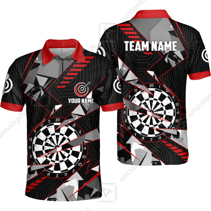 Custom Darts Team Jersey Unisex Polo Shirts, Custom Black Red Grunge Darts Team Jerseys Uniform, Personalized Name And Team Name