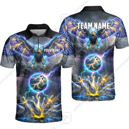 Custom Bowling Jersey Polo Shirt, Majestic Electric Lightning Eagle, Custom Bowling Jersey Team Shirt For Players With Name and Team Name