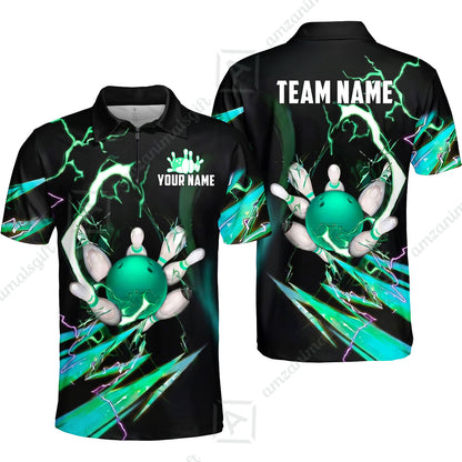 Custom Bowling Jersey Polo Shirt, Electric Strike & Neon Plasma, Custom Bowling Jersey Team Shirt For Players With Name & Team Name