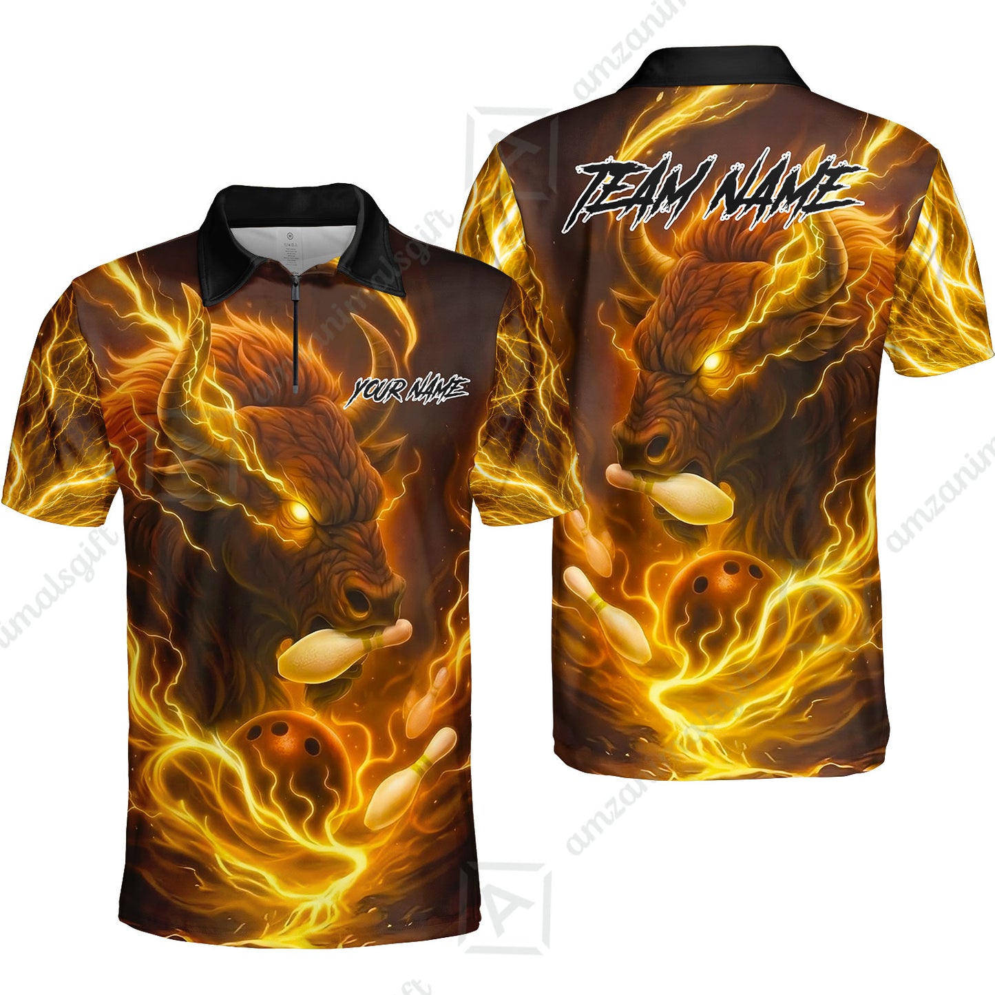 Custom Bowling Jersey Polo Shirt, Charging Bull Bowling Custom Bowling Jersey Team Shirt For Players With Name & Team Name