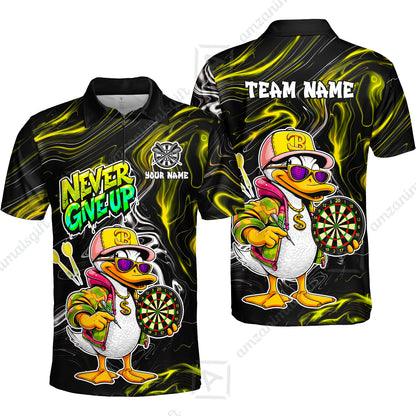 Customized Darts Team Jersey, Duck Never Give Up, Personalized Darts Name And Team Name