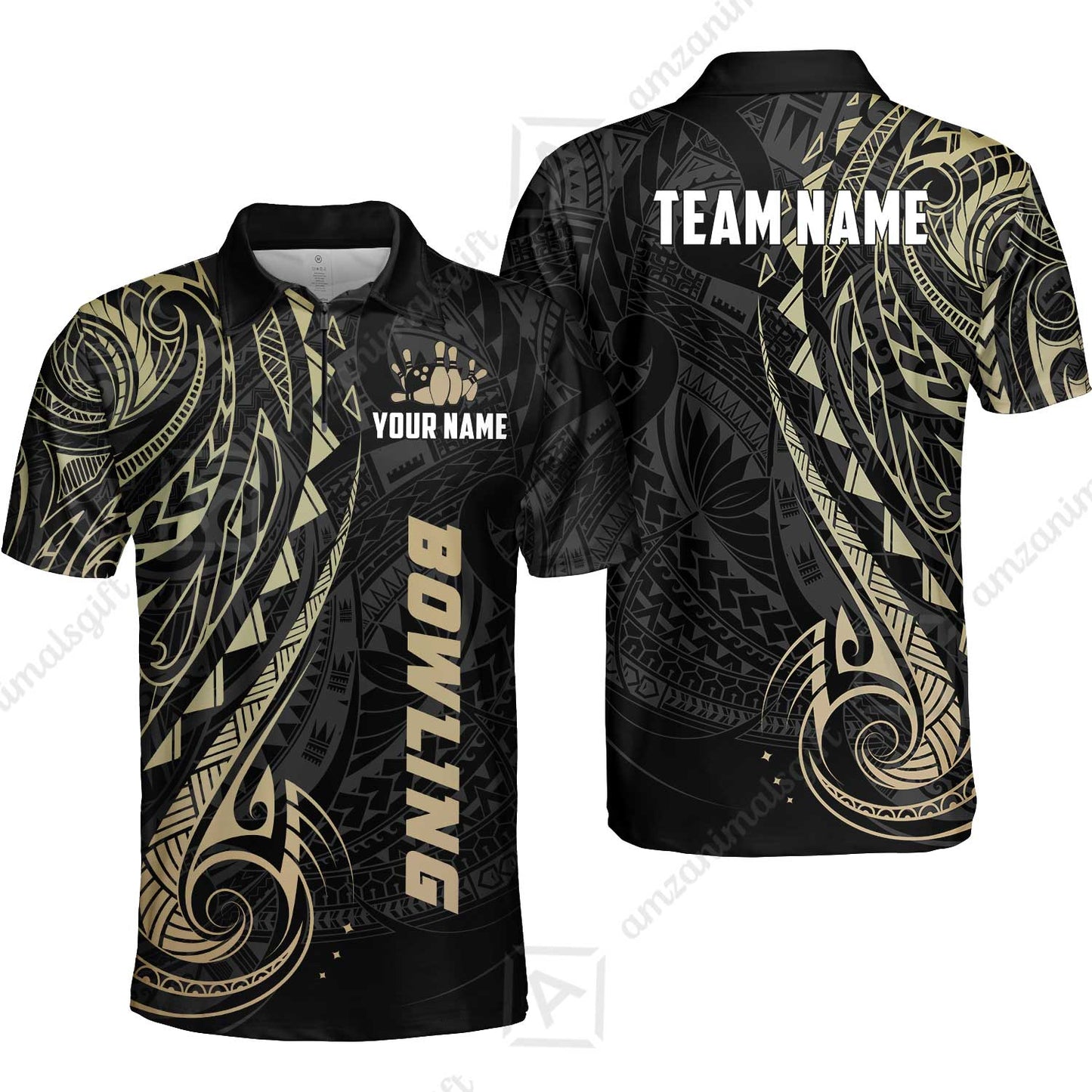 Custom Bowling Jersey Polo Shirt, Polynesian Maori Tribal Tattoo Bowling, Custom Bowling Jersey Team Shirt For Players With Name and Team Name