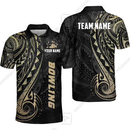 Custom Bowling Jersey Polo Shirt, Polynesian Maori Tribal Tattoo Bowling, Custom Bowling Jersey Team Shirt For Players With Name and Team Name
