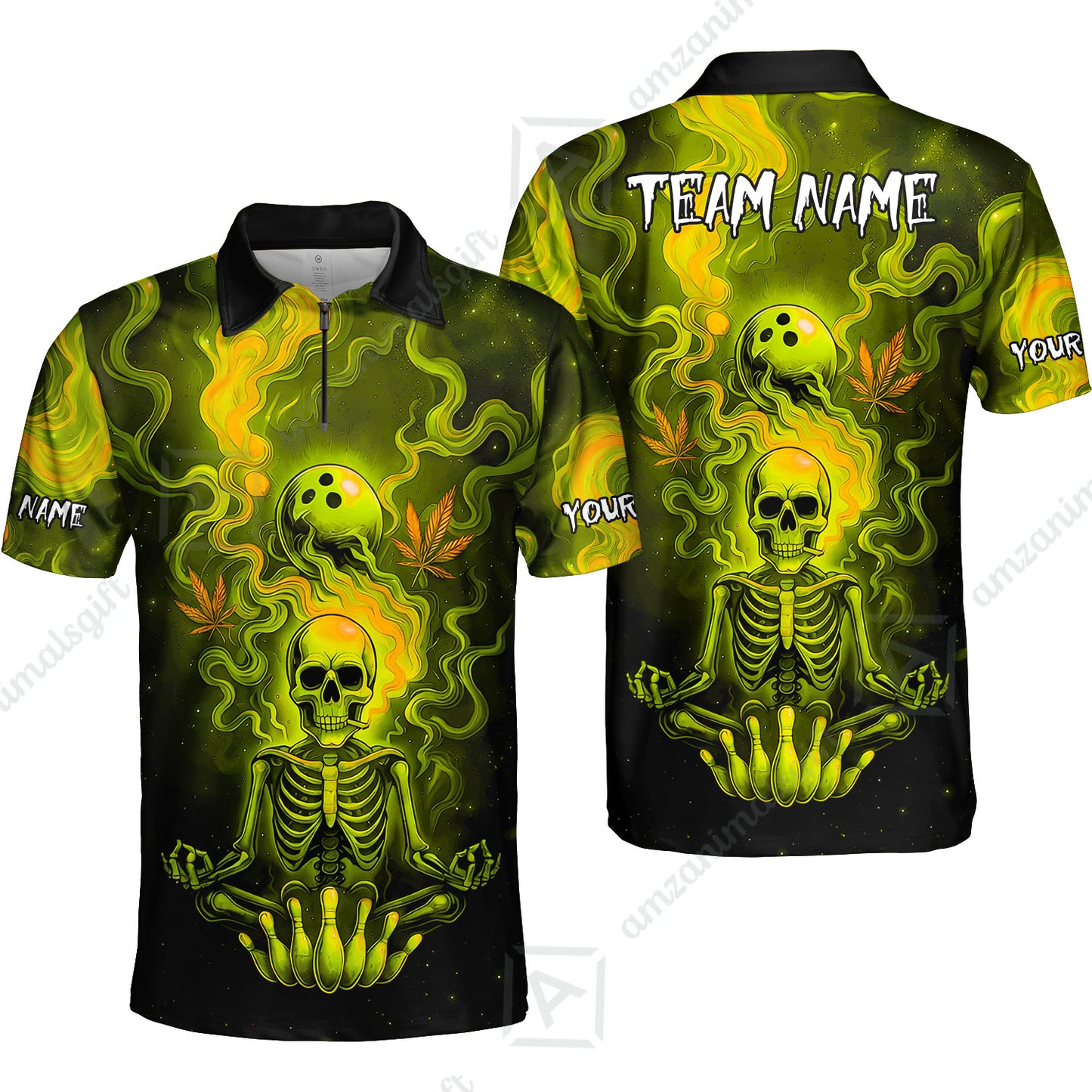 Custom Bowling Team Unisex Polo Shirt, Neon Skull CNB Bowling Custom Shirt Featuring Personalized Name and Team Name