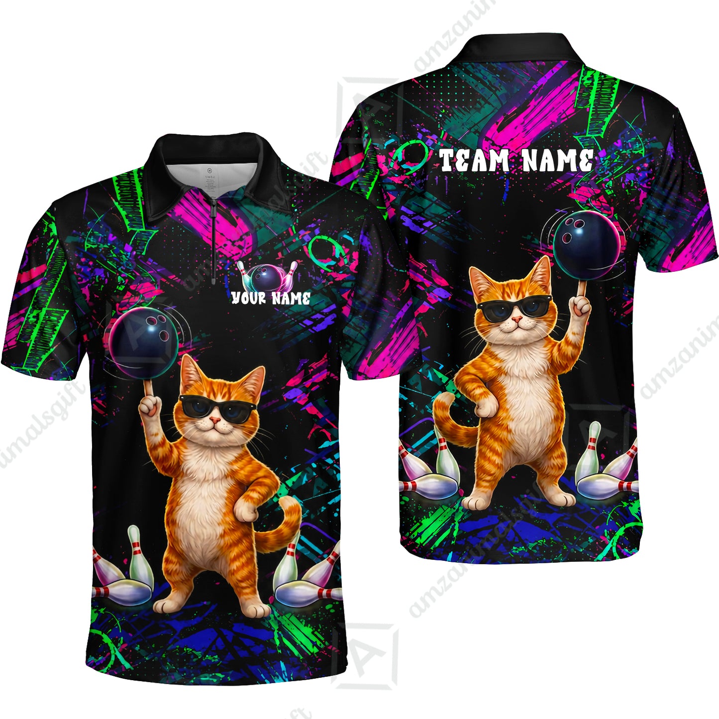 Custom Bowling Jersey Polo Shirt, Cool Cat Roller, Custom Bowling Jersey Team Shirt For Players With Name and Team Name