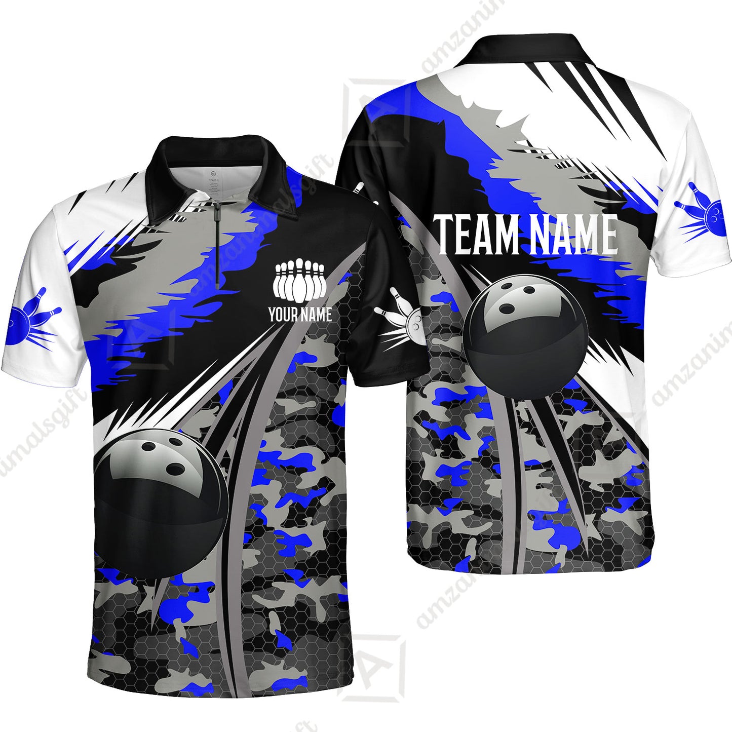 Custom Bowling Team Jersey, Personalized Long Sleeve Jersey Shirt Camo Bowling Shirt with Name & Team Name