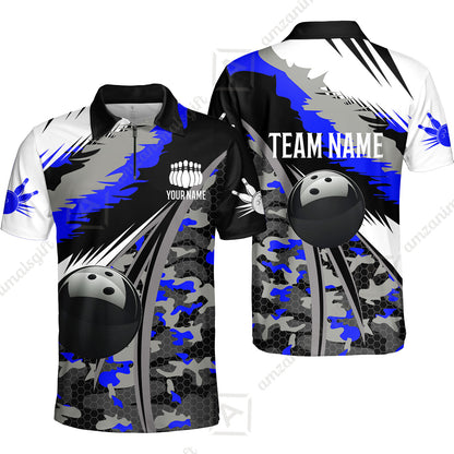 Custom Bowling Team Jersey, Personalized Long Sleeve Jersey Shirt Camo Bowling Shirt with Name & Team Name