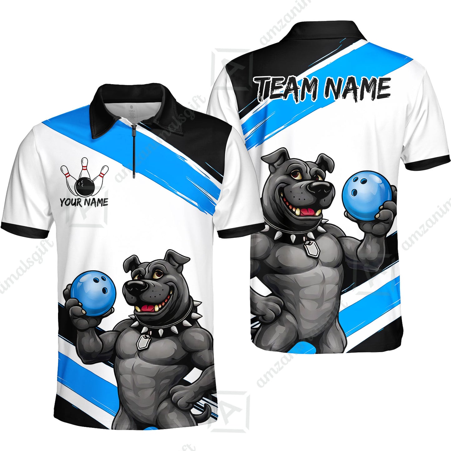 Custom Bowling Jersey Polo Shirt, Badass Dog Bowling Custom Bowling Jersey Team Shirt For Players With Name & Team Name