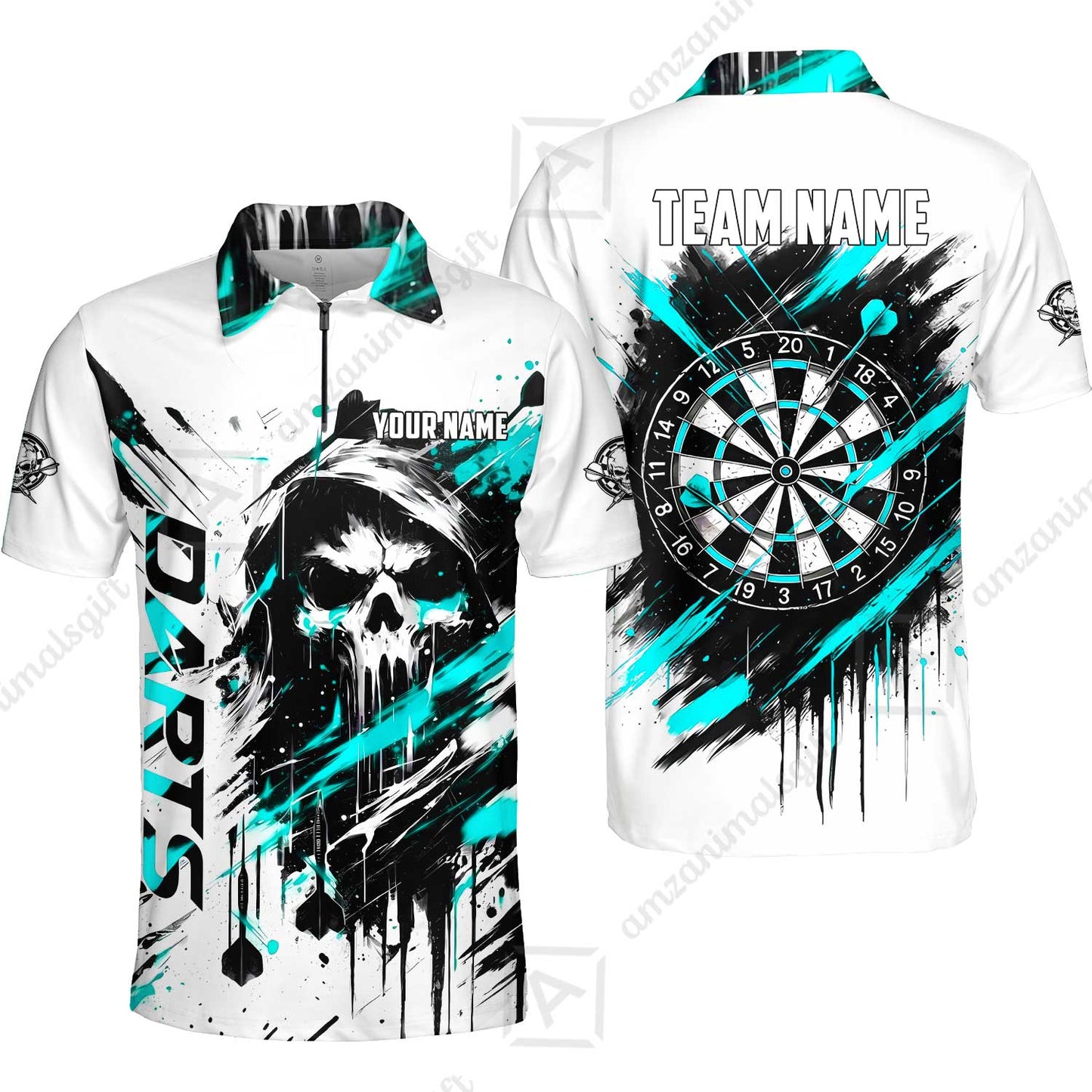 Custom Darts Jersey Polo Shirt, Grim Reaper Sketch Splatter, Custom Dart Jersey Team Shirt For Players With Name & Team Name