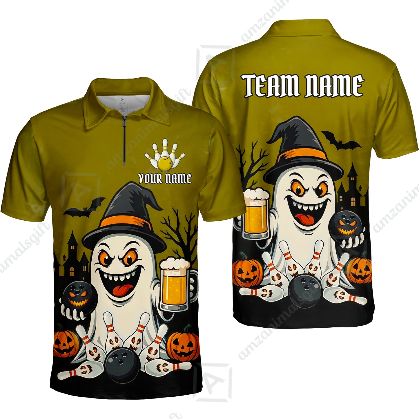 Custom Bowling Jersey Polo Shirt, Bowling Halloween Witch, Custom Bowling Jersey Team Shirt For Players With Name & Team Name
