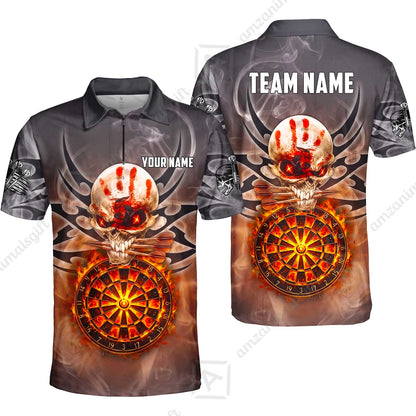 Custom Darts Jersey Polo Shirt, Glowing Fire Skull Tribal, Custom Dart Jersey Team Shirt For Players With Name & Team Name