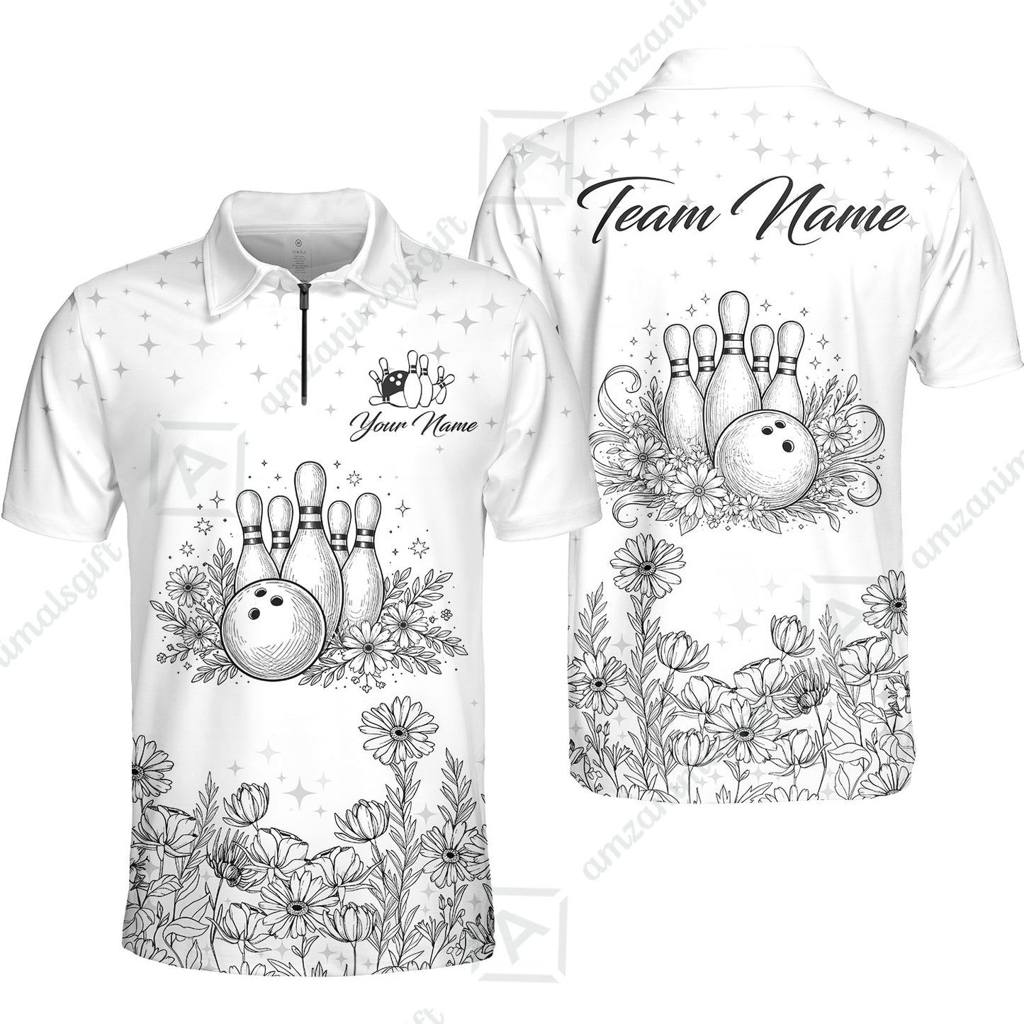 Custom Bowling Polo Shirt, Gerbera Flowers Bowling Custom Bowling Polo Team Shirt With Name & Team Name