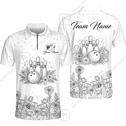Custom Bowling Polo Shirt, Gerbera Flowers Bowling Custom Bowling Polo Team Shirt With Name & Team Name