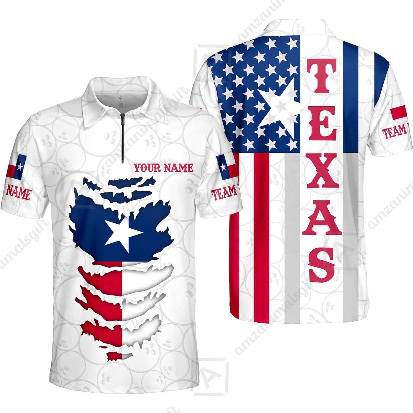 Custom Bowling Jersey Polo Shirt, Bowling Texas Flag Text, Custom Bowling Jersey Team Shirt For Players With Name and Team Name