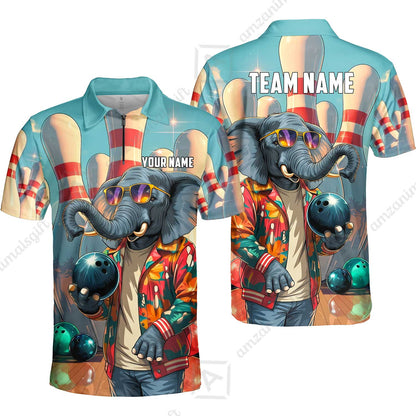 Custom Bowling Jersey Polo Shirt, Cool Elephant Bowling, Custom Bowling Jersey Team Shirt For Players With Name and Team Name