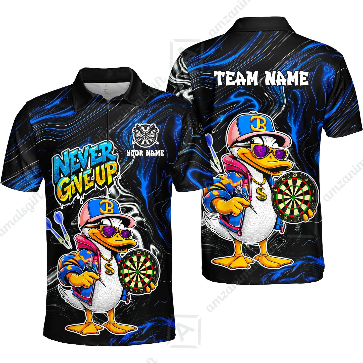 Customized Darts Team Jersey, Duck Never Give Up, Personalized Darts Name And Team Name
