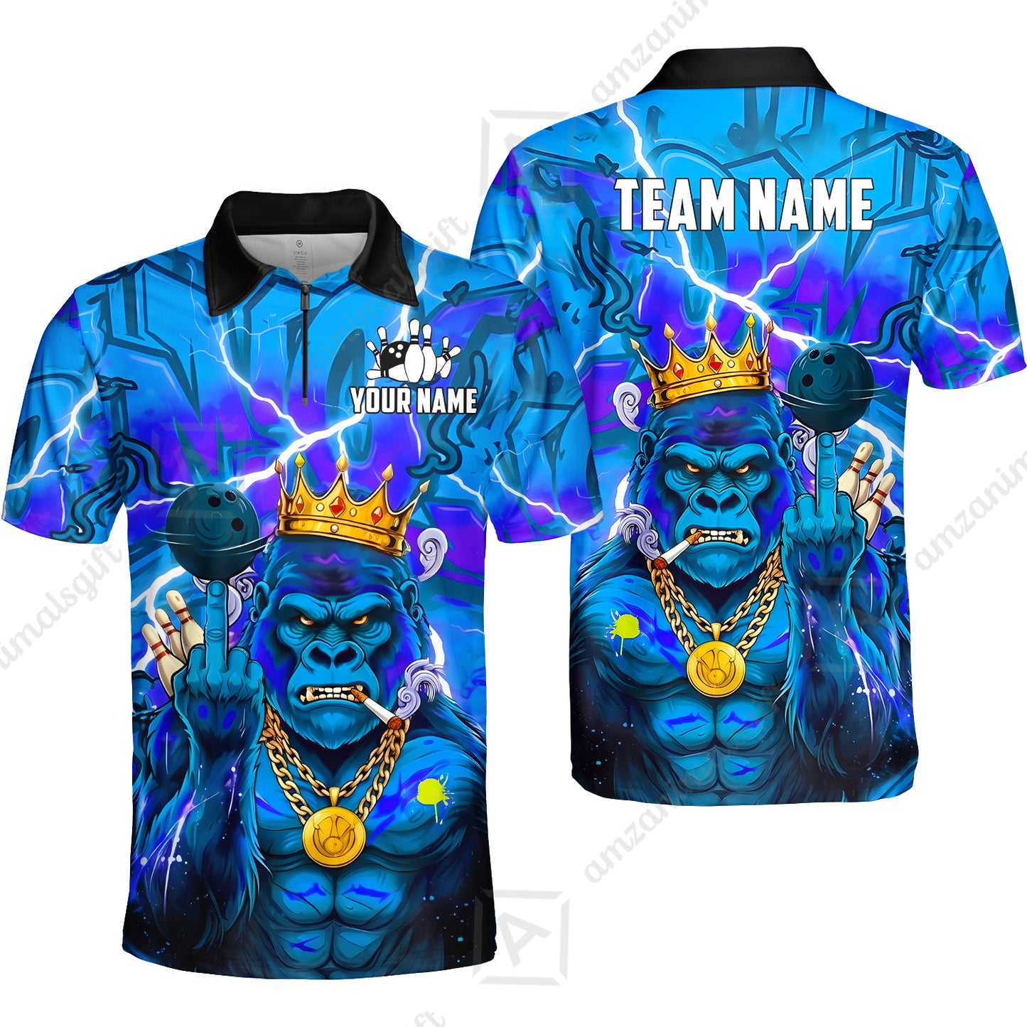 Custom Bowling Jersey Polo Shirt, Rebellious Gorilla King & Street Graffiti, Custom Bowling Jersey Team Shirt For Players With Name & Team Name