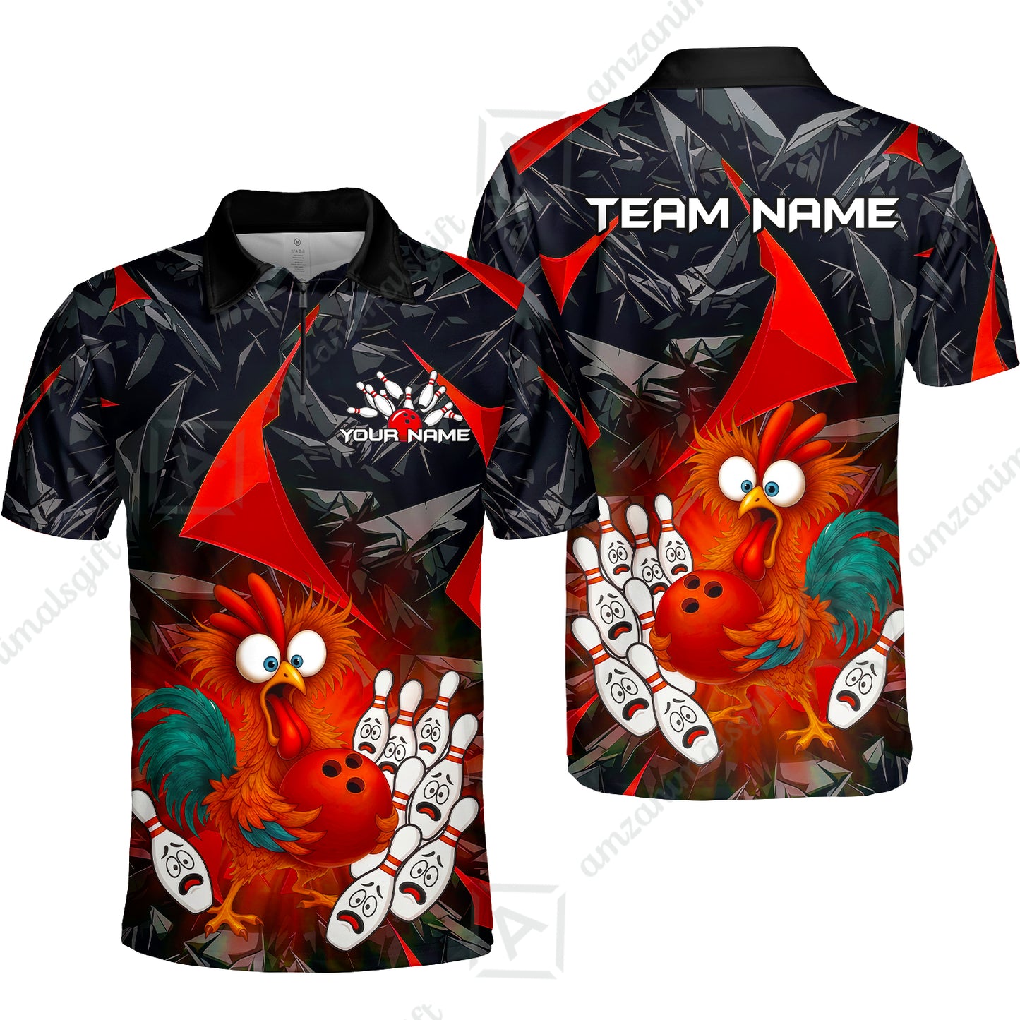 Custom Bowling Jersey Polo Shirt, Crazy Chicken Bowling Custom Bowling Jersey Team Shirt For Players With Name & Team Name