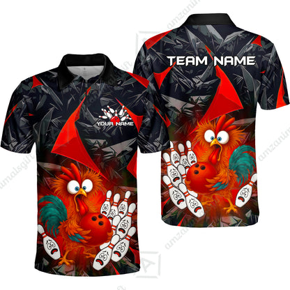 Custom Bowling Jersey Polo Shirt, Crazy Chicken Bowling Custom Bowling Jersey Team Shirt For Players With Name & Team Name