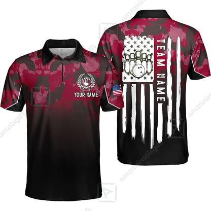 Custom Bowling Jersey Polo Shirt, Tactical Camo Patriotic Flag, Custom Bowling Jersey Team Shirt For Players With Name and Team Name