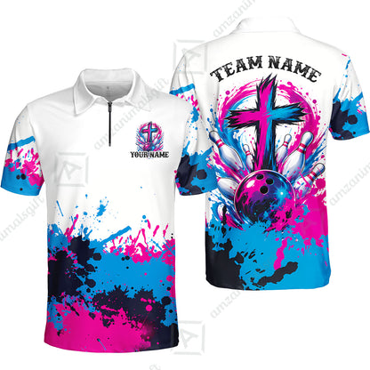 Custom Bowling Jersey Polo Shirt, Splash Pain Bowling Cross Colorful, Custom Bowling Jersey Team Shirt For Players With Name & Team Name