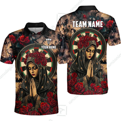 Custom Darts Jersey Polo Shirt, Gothic Madonna And Blue Rose, Custom Dart Jersey Team Shirt For Players With Name & Team Name