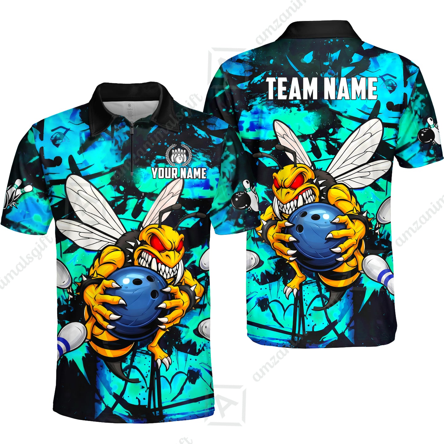 Custom Bowling Jersey Polo Shirt, The Wild Wasp Strike, Custom Bowling Jersey Team Shirt For Players With Name & Team Name