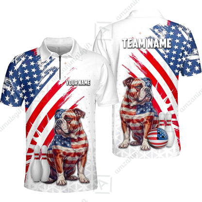 Custom Bowling Jersey Polo Shirt, Bowling US Flag Bulldog, Custom Bowling Jersey Team Shirt For Players With Name and Team Name
