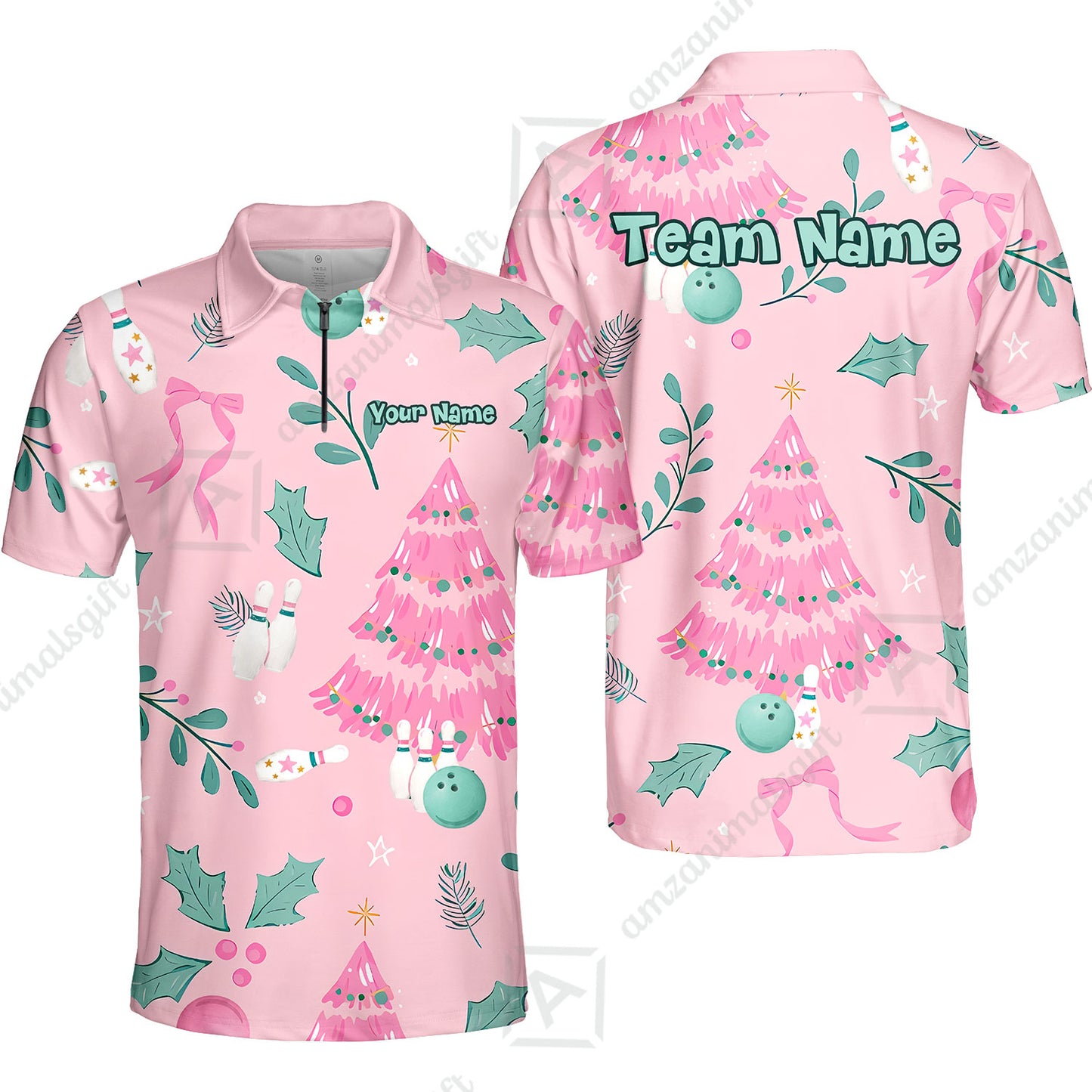 Custom Bowling Jersey Polo Shirt, Christmas Seamless Pattern Custom, Personalized Name And Team Name