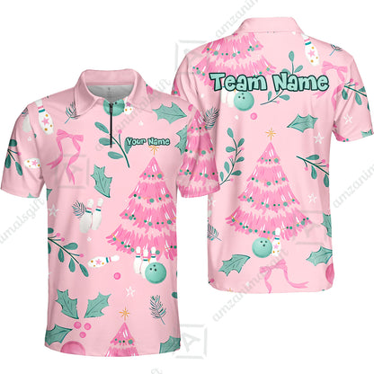 Custom Bowling Jersey Polo Shirt, Christmas Seamless Pattern Custom, Personalized Name And Team Name