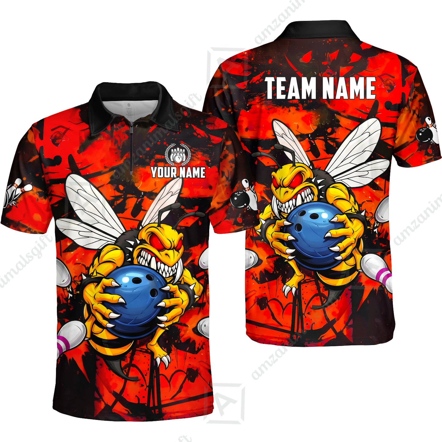 Custom Bowling Jersey Polo Shirt, The Wild Wasp Strike, Custom Bowling Jersey Team Shirt For Players With Name & Team Name