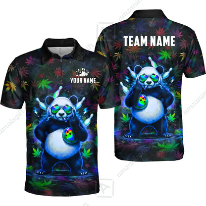 Custom Bowling Jersey Polo Shirt, Badass Stoner Panda & Psychedelic Leaves, Custom Bowling Jersey Team Shirt For Players With Name & Team Name