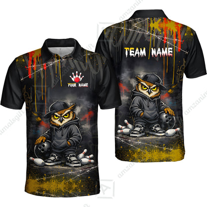 Custom Bowling Jersey Polo Shirt, Night Owl Striker Bowling, Custom Bowling Jersey Team Shirt For Players With Name & Team Name