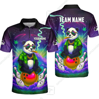 Custom Bowling Jersey Polo Shirt, Chill Panda & Cosmic Vibe, Custom Bowling Jersey Team Shirt For Players With Name & Team Name