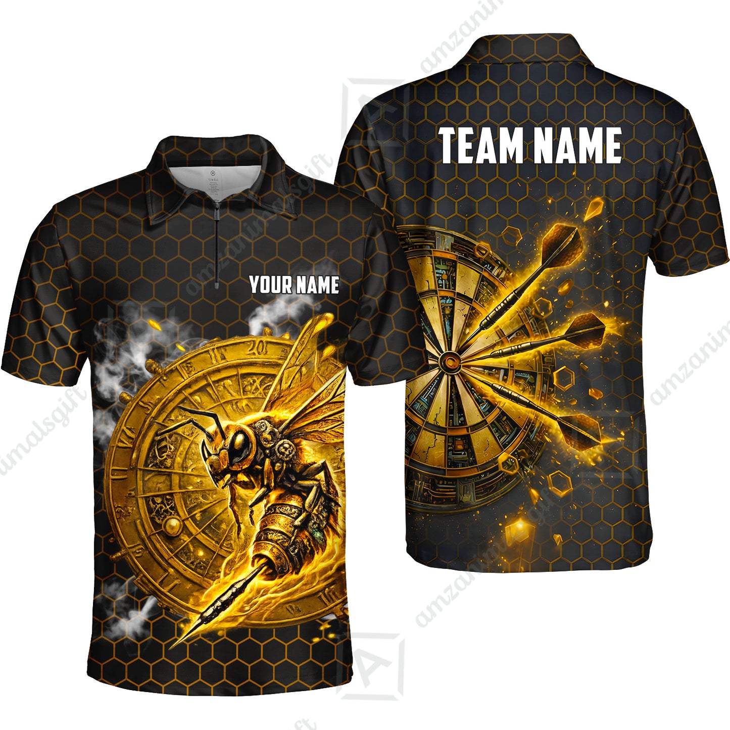 Custom Darts Team Jersey, Personalized Bee Strike Dart Polo Shirt For Players With Name & Team Name