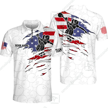 Custom Bowling Jersey Polo Shirt, American Flag Ripped Design, Custom Bowling Jersey Team Shirt For Players With Name & Team Name