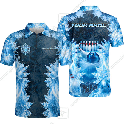 Custom Bowling Jersey Polo Shirt, Frozen Ice Crystal Strike, Custom Bowling Jersey Team Shirt For Players With Name and Team Name