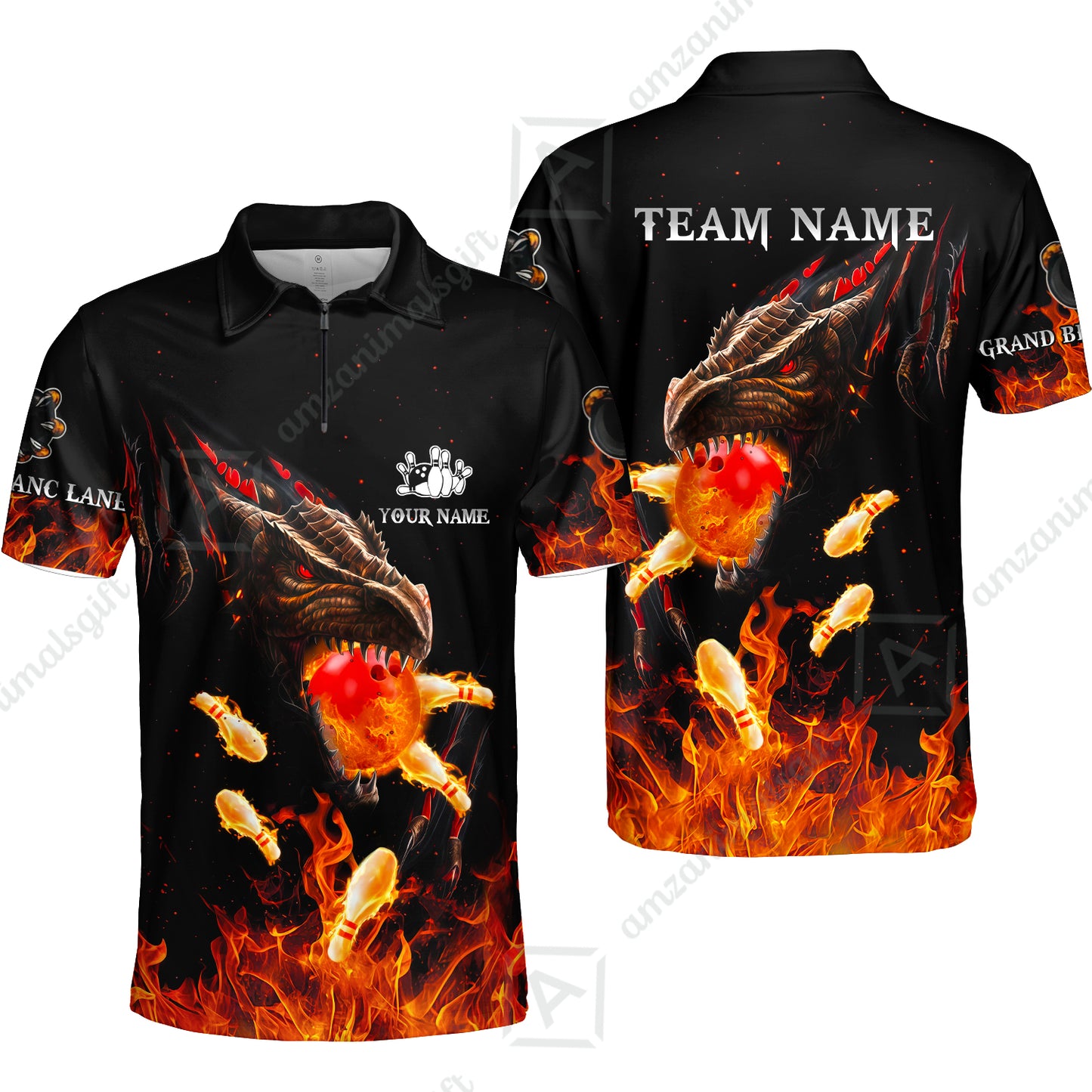 Customized Bowling Polo, Dragon Ball Fire Bowling Jersey Multicolor Option Customized Name, Team Name Polo Jerseys Shirt For Mike