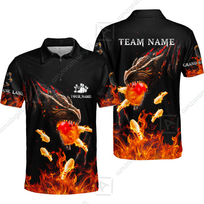 Customized Bowling Polo, Dragon Ball Fire Bowling Jersey Multicolor Option Customized Name, Team Name Polo Jerseys Shirt For Mike