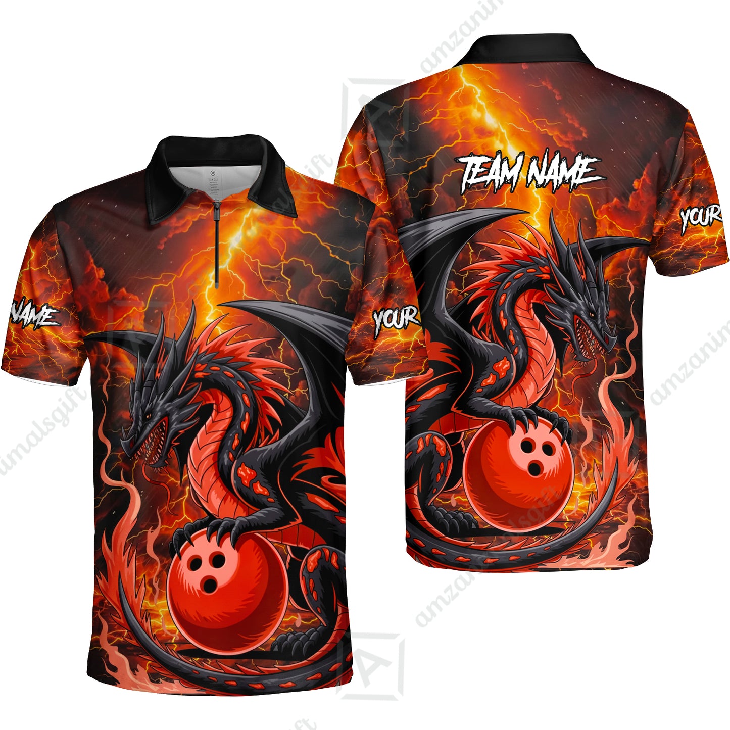 Custom Team Name Hellfire Bowling Team Jersey Shirt- Bowling uniforms Hellfire Dragon Bowling Quarter-Zip Polo Shirts - Uniform Shirt For Bowlers