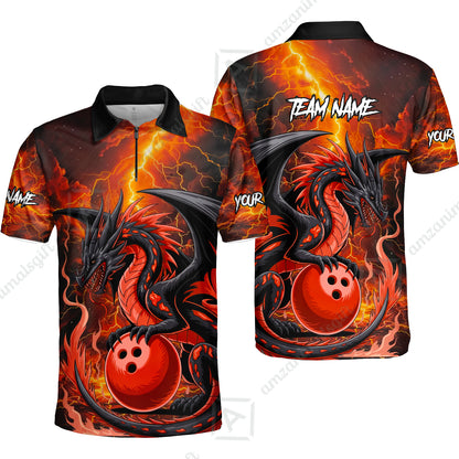 Custom Team Name Hellfire Bowling Team Jersey Shirt- Bowling uniforms Hellfire Dragon Bowling Quarter-Zip Polo Shirts - Uniform Shirt For Bowlers