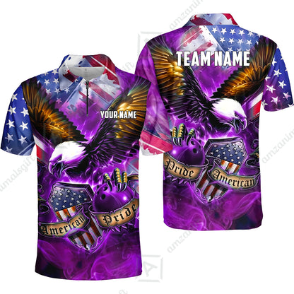 Custom Bowling Jersey Polo Shirt, American Pride Eagle, Personalized Name & Team Name