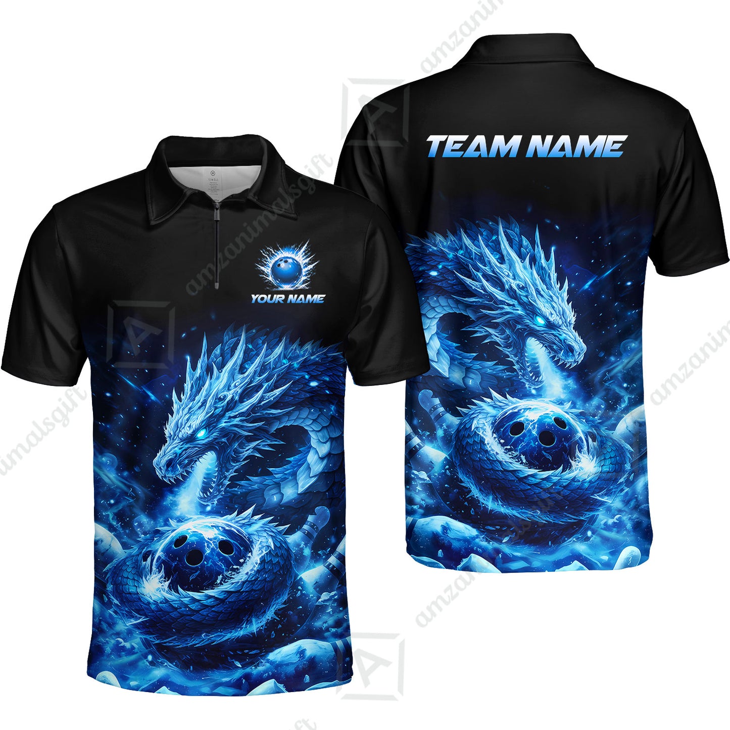 Custom Bowling Jersey Polo Shirt, Mythical Ice Dragon Strike, Custom Bowling Jersey Team Shirt For Players With Name and Team Name