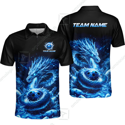 Custom Bowling Jersey Polo Shirt, Mythical Ice Dragon Strike, Custom Bowling Jersey Team Shirt For Players With Name and Team Name