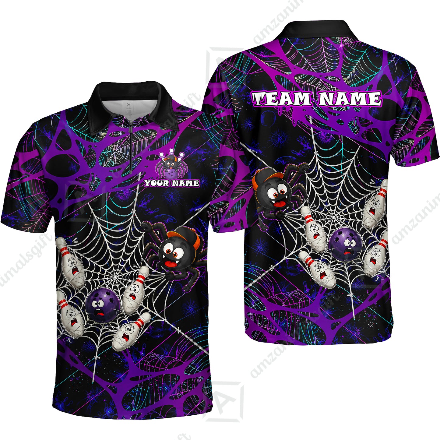 Custom Bowling Jersey Polo Shirt, Spider Bowling, Personalize Name and Team Name